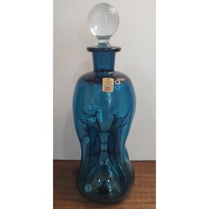 Holmegaard Blue Glass Kluk Kluk Pinched Bottle Glass Stopper MCM Danish
